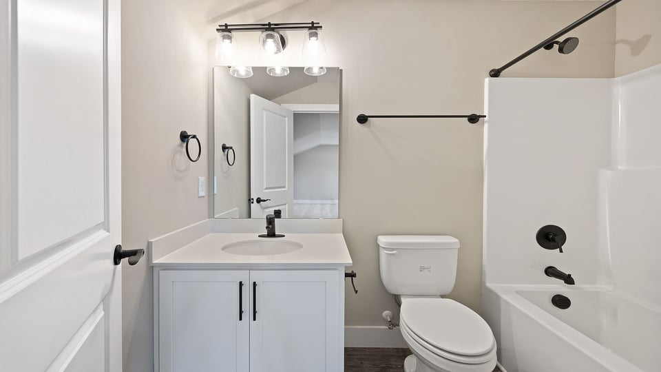 Bathroom with vanity sink.