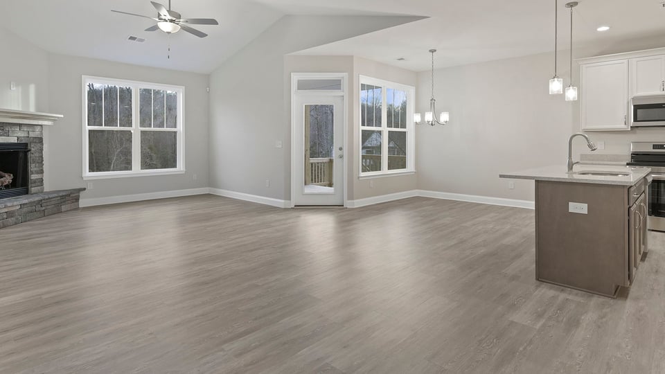Kitchen facing dining and family room.