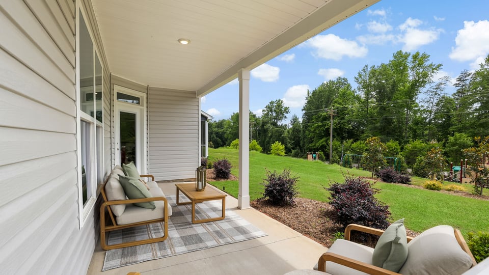 Covered patio of home.