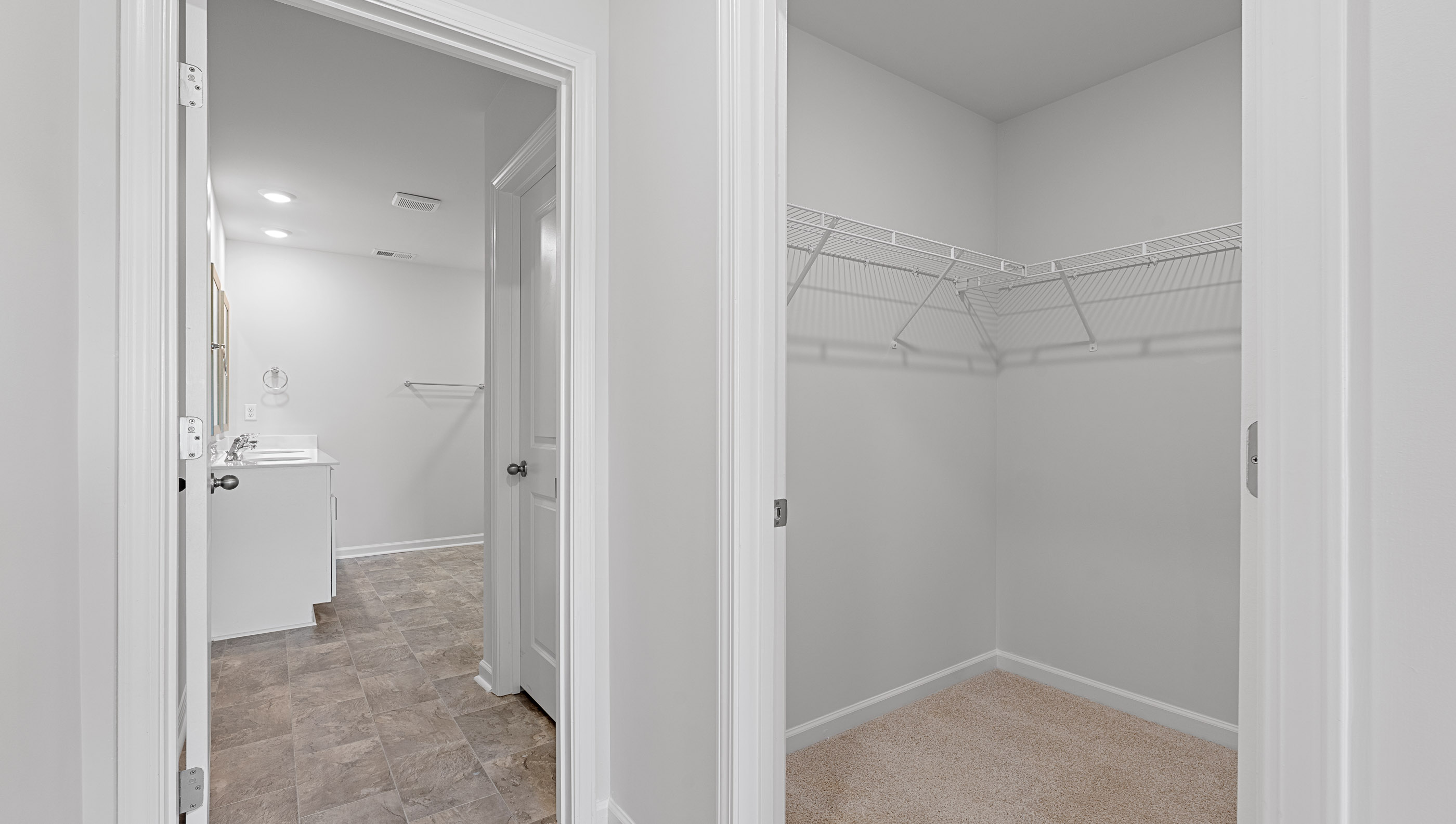 Double vanity with walk in shower.