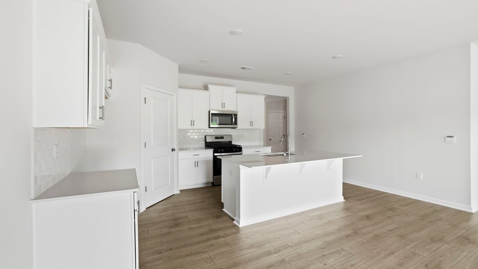 Large view of kitchen from dining area