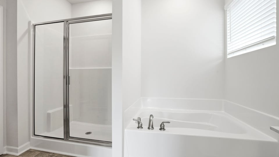 Primary bathroom tub and glass shower