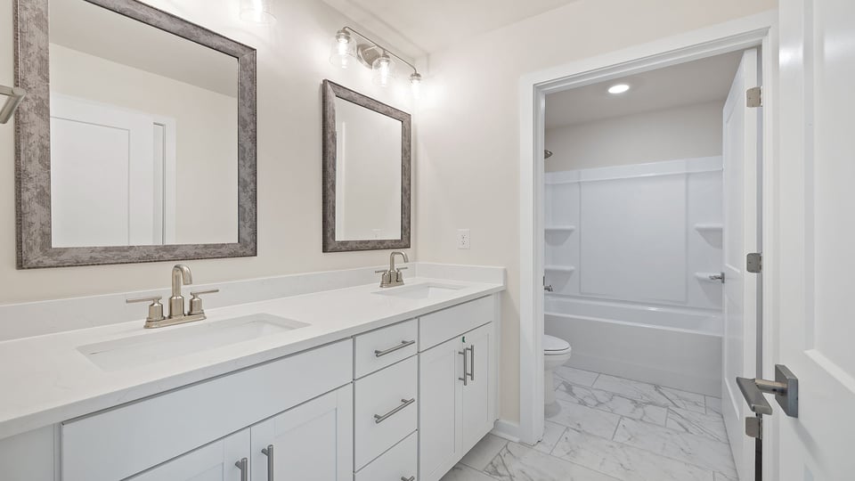 Bathroom with double sink vanity.