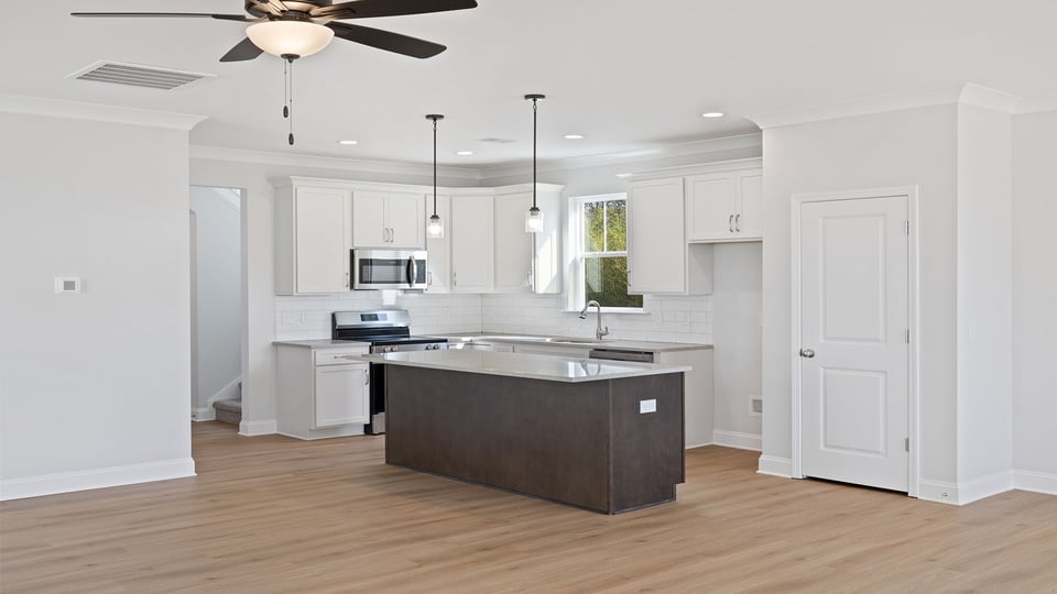 Family room facing kitchen.