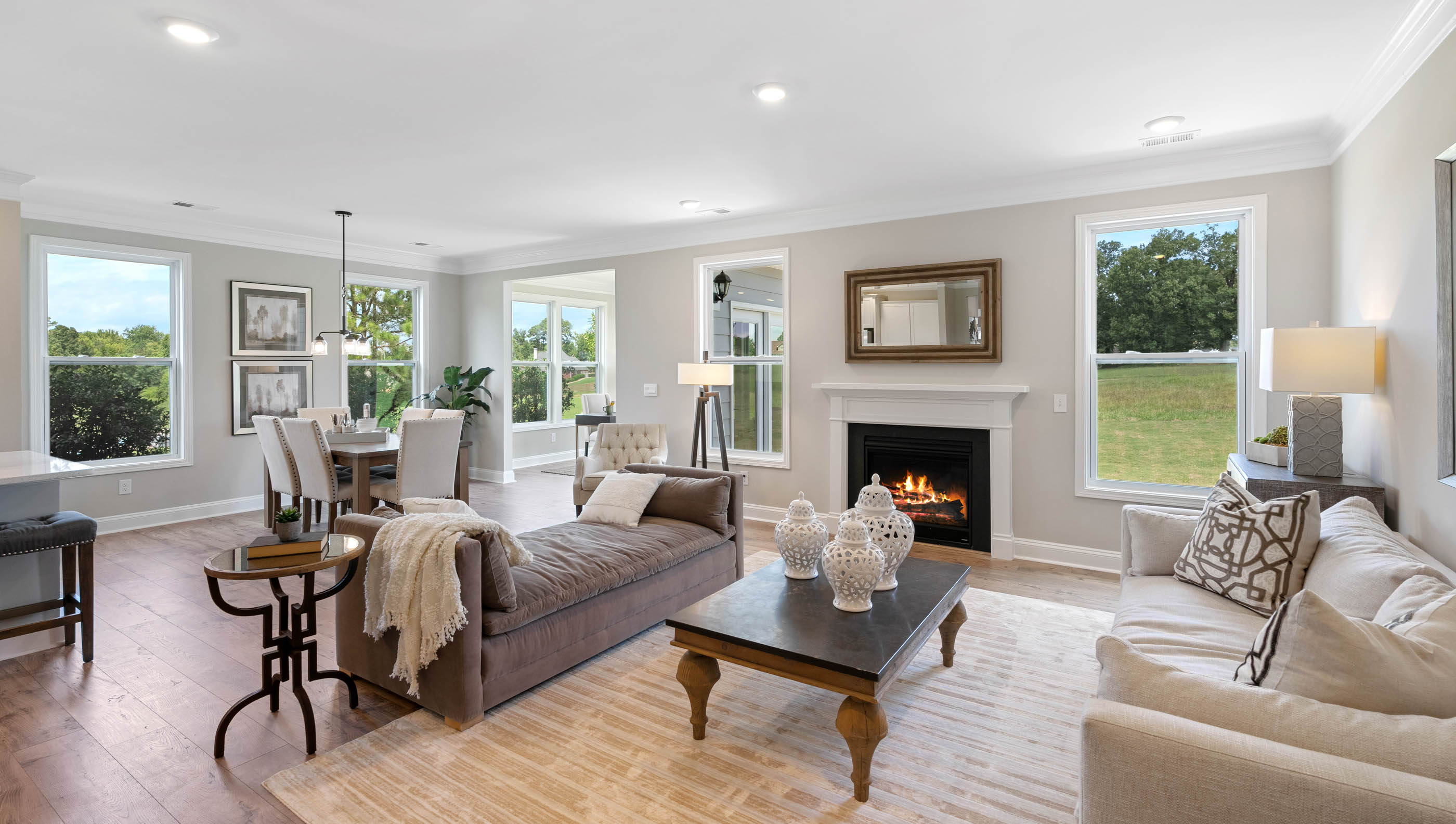 Living room area with fireplace.
