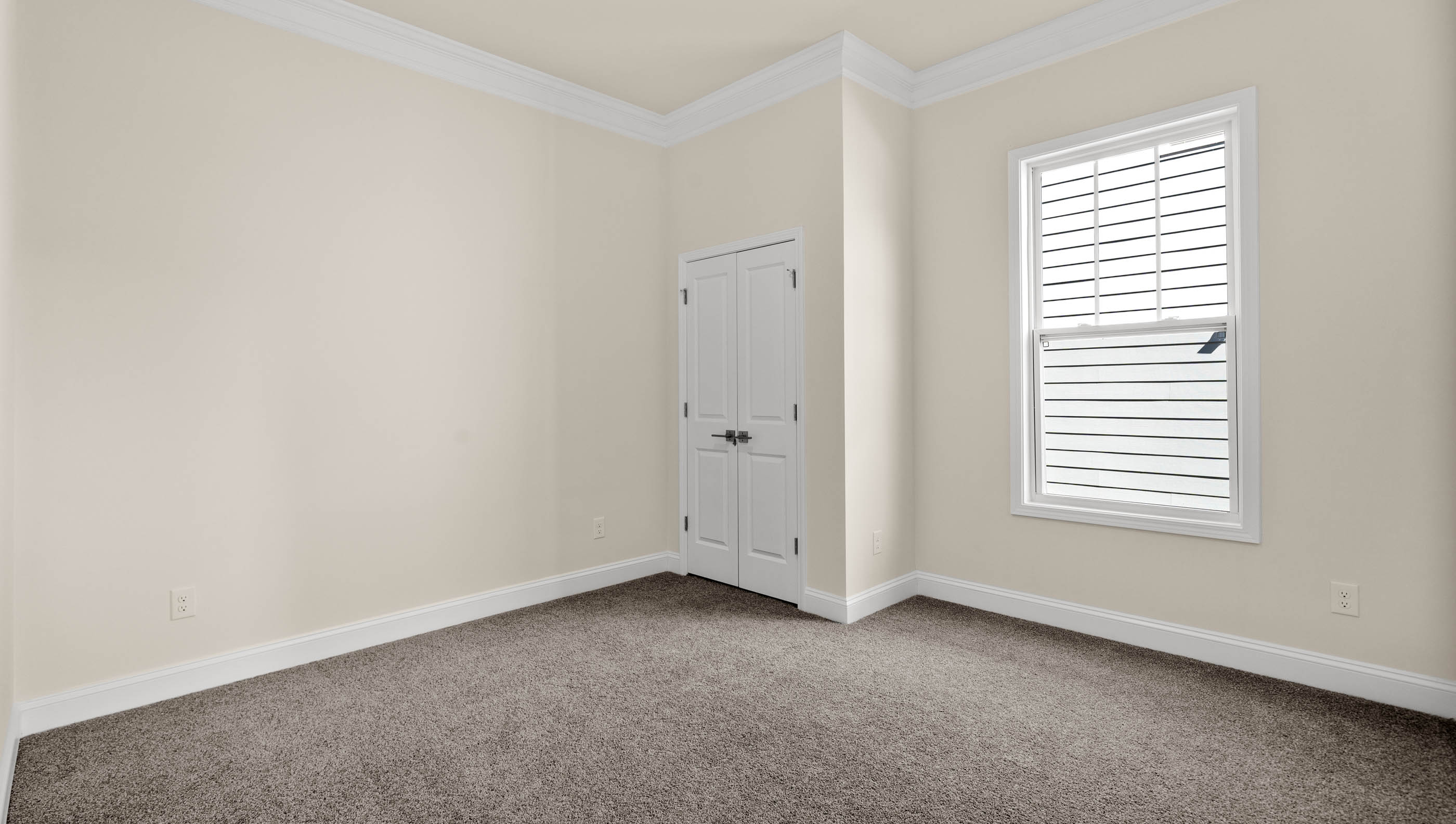 Bedroom with carpet and window.