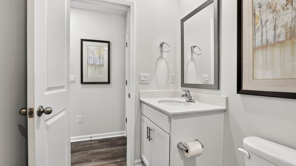 Bathroom with vanity and tub.