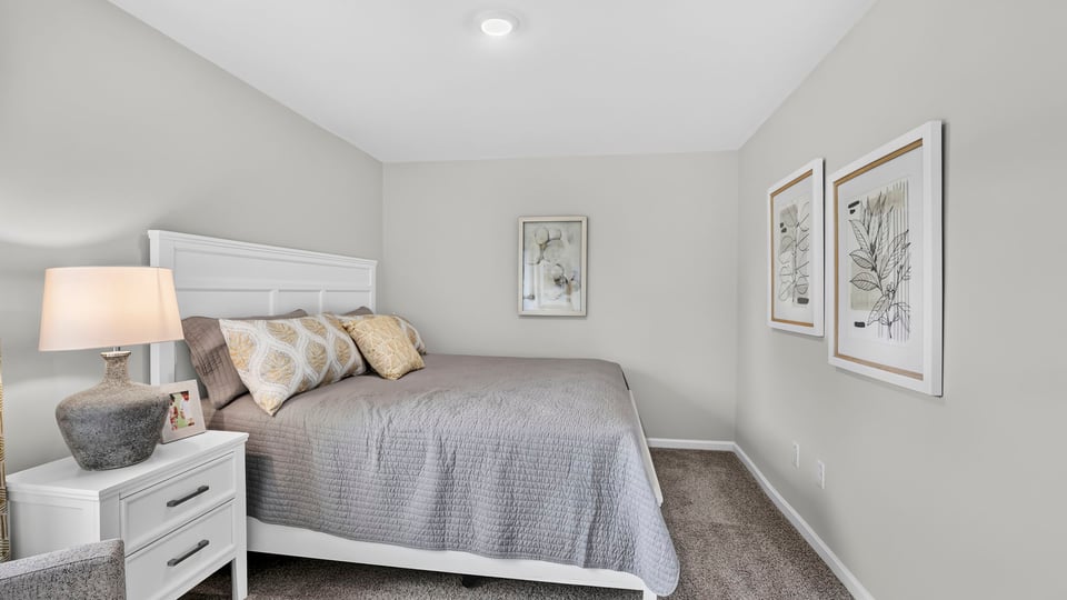 Bedroom with carpet and window.