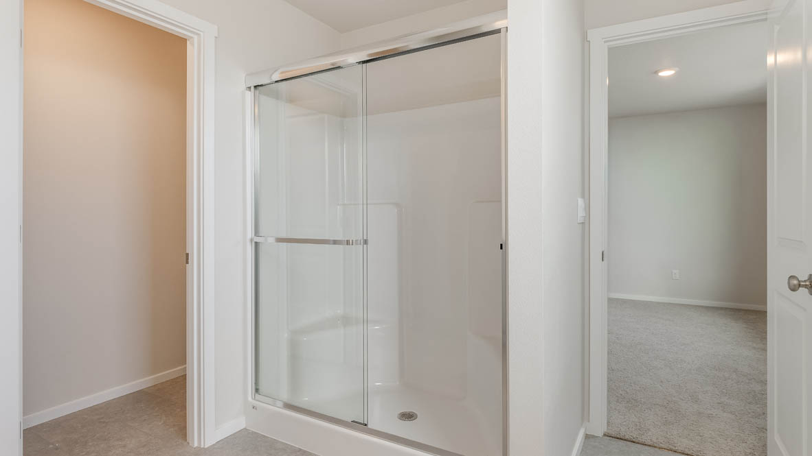 Terrace at Pleasant Valley primary bathroom with walk in closet and walk in shower with glass doors