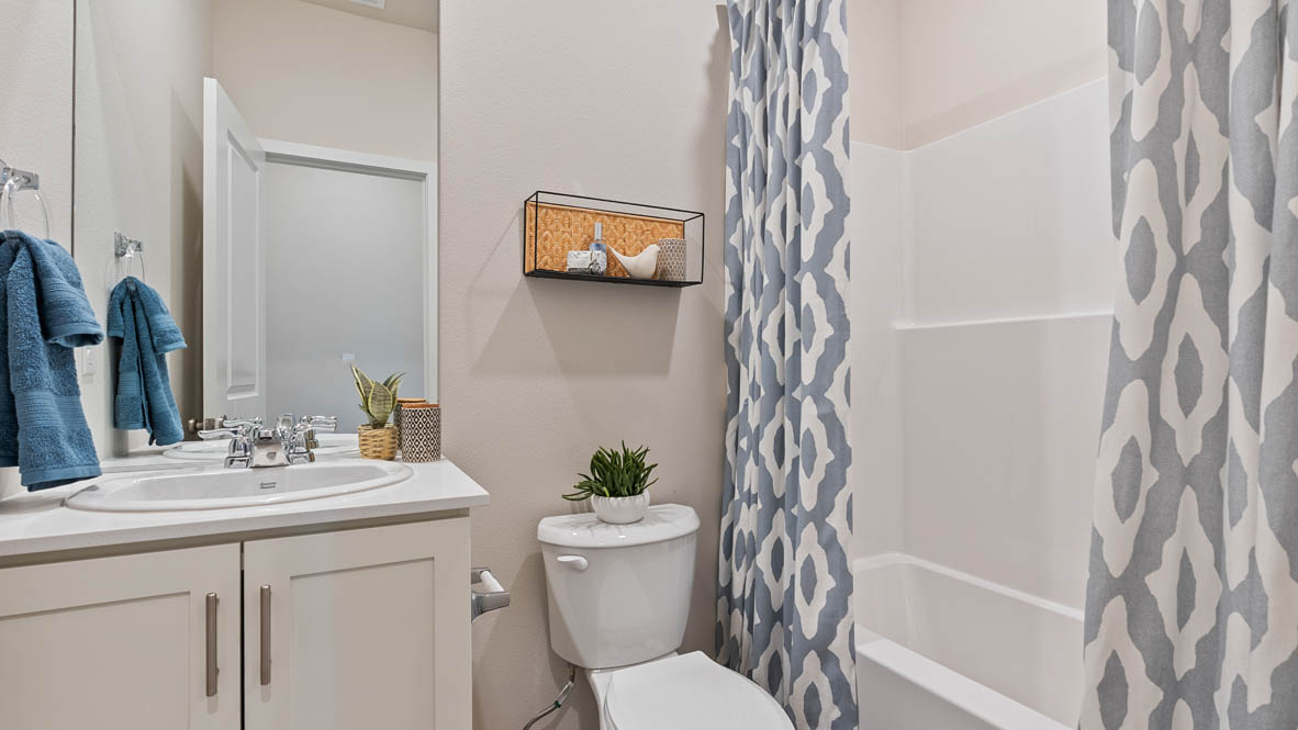 Butler Creek Crossing bathroom with single sink, toitlet, and bathtub