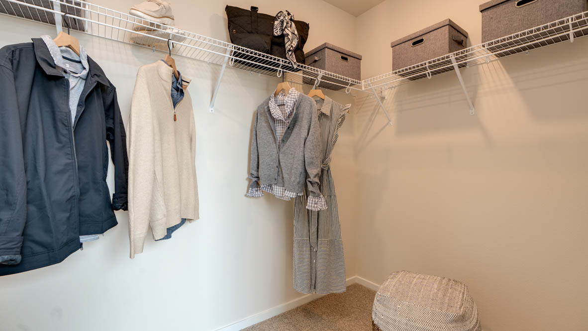 Bailey Meadows walk in closet with white wire shelving