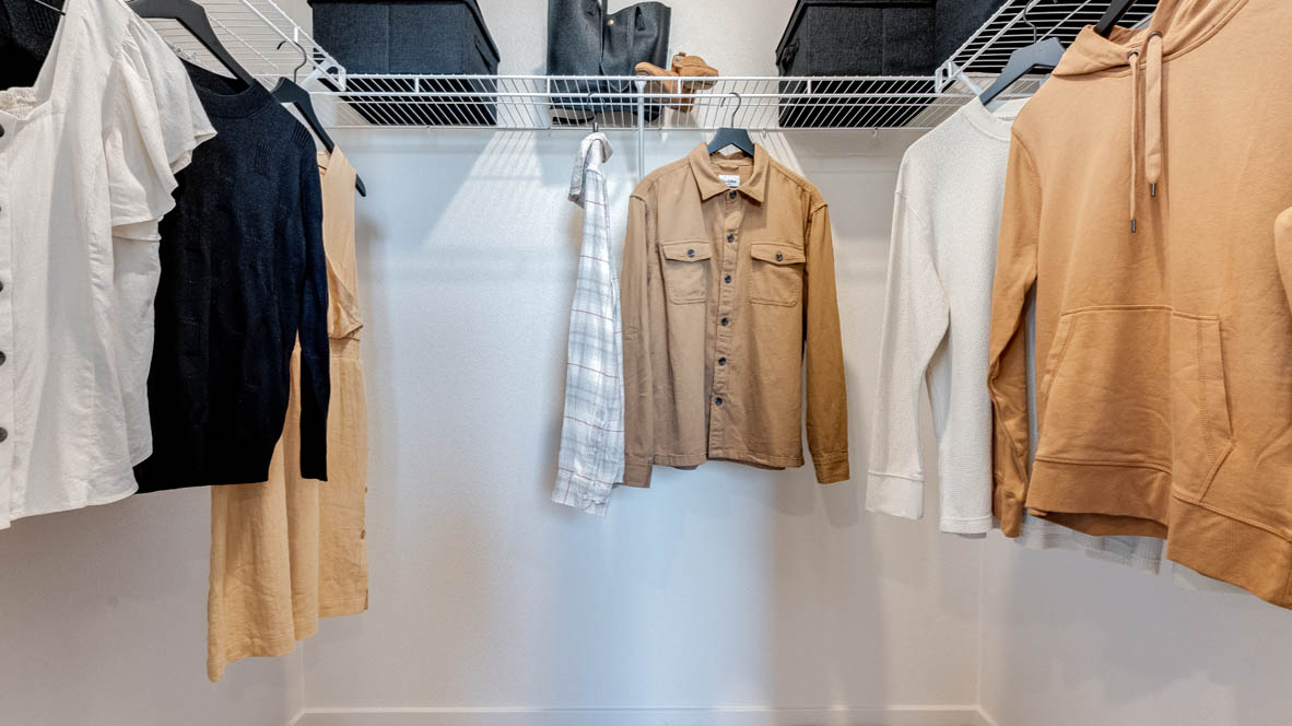 East Park Village walk in closet with white wire shelving