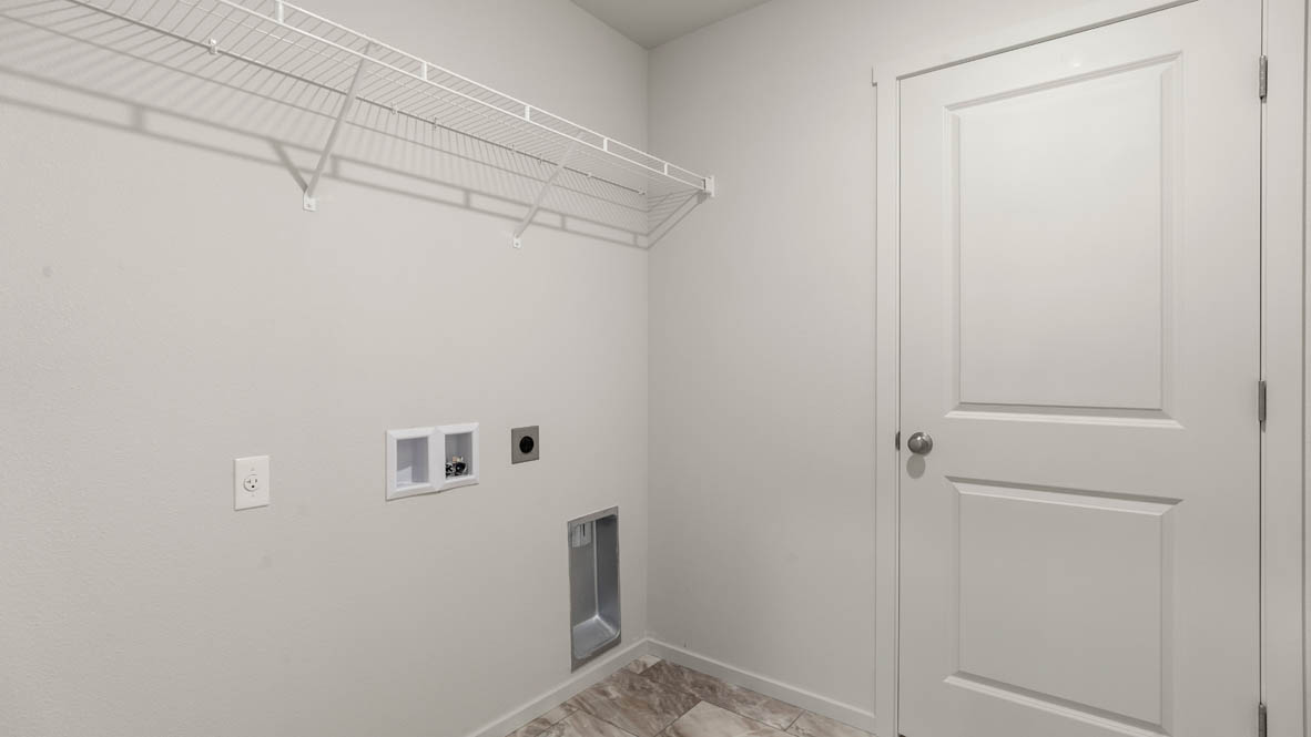 Addysen Park Laundry Room with white wire shelving