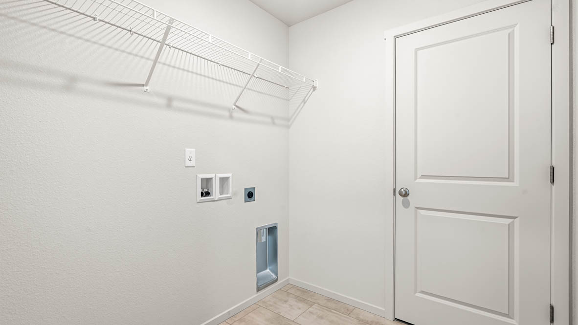 Addysen Park Laundry Room with white wire shelving