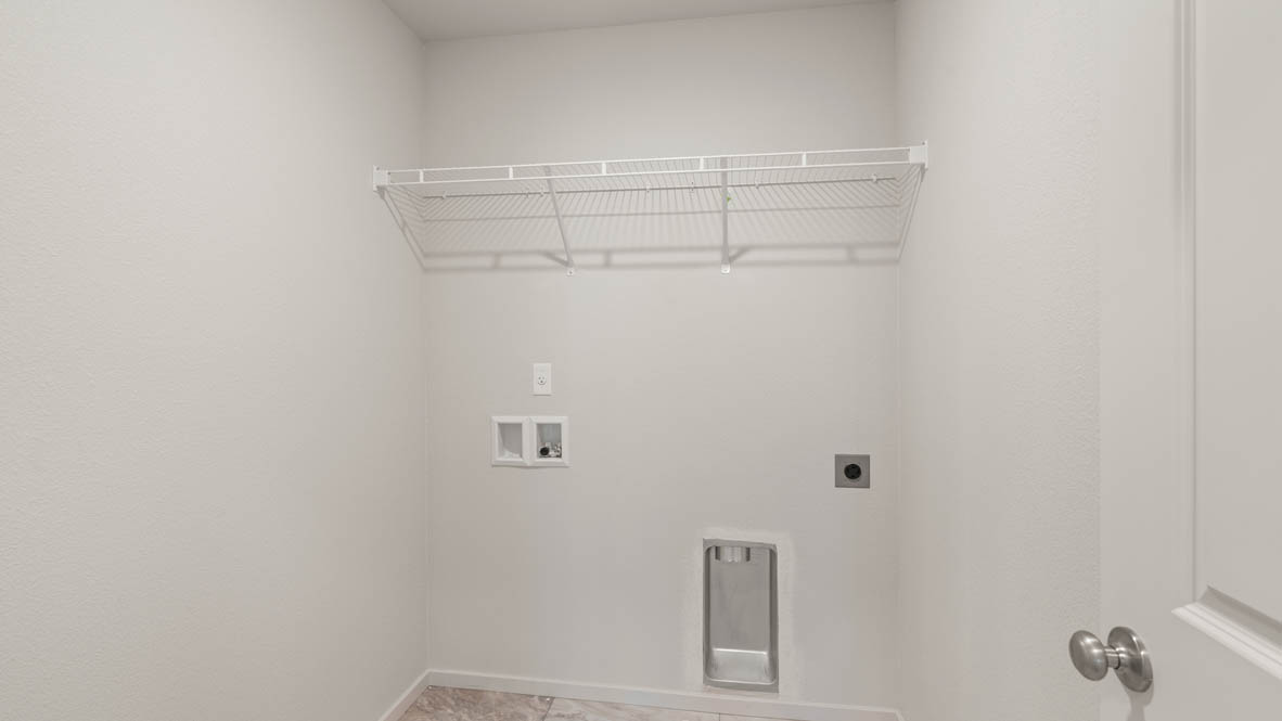 Addysen Park Laundry Room with white wire shelving