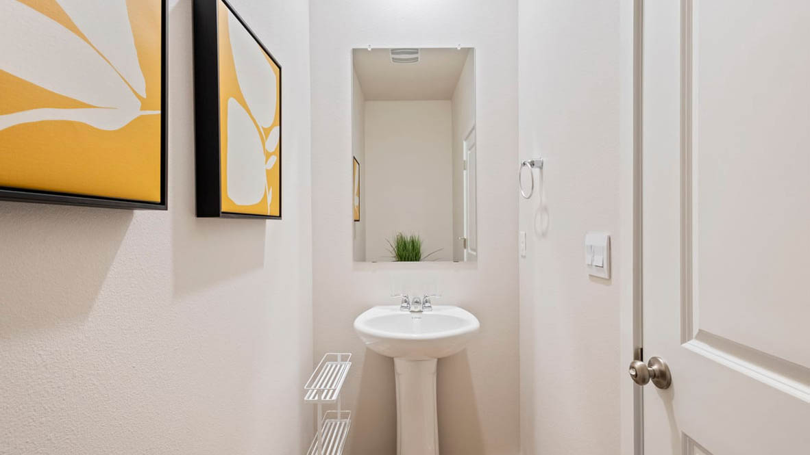 Avery Terrace powder room with single sink vanity