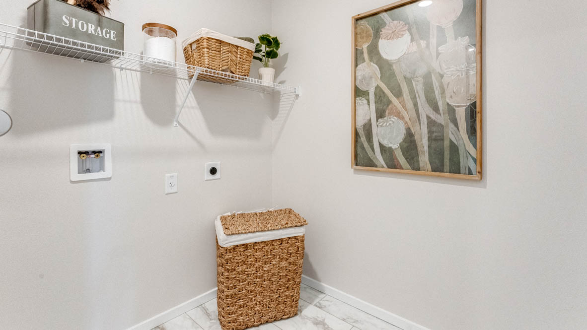 Avery Terrace Laundry room with wire shelving and a hamper