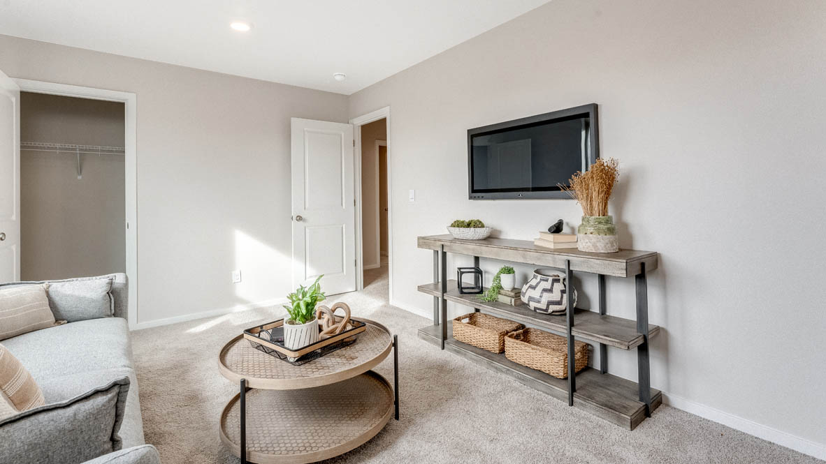 Avery Terrace Bedroom with couch, coffee table, carpeted, tv, entertainment center