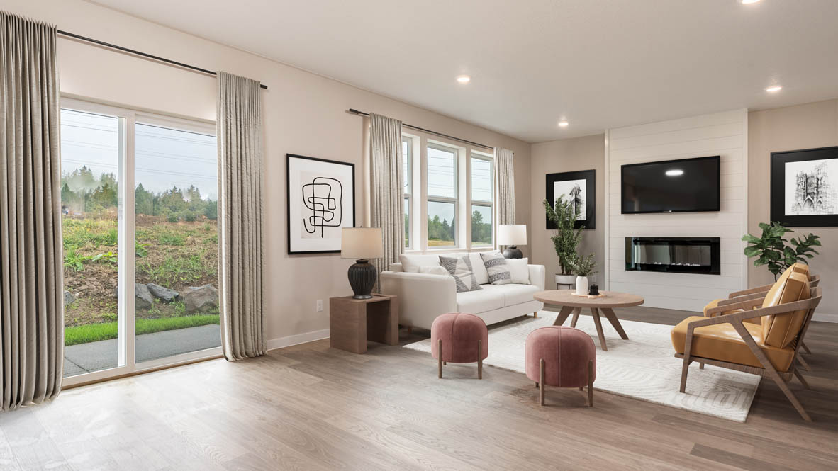 Avery Terrace great room with fire place and furniture