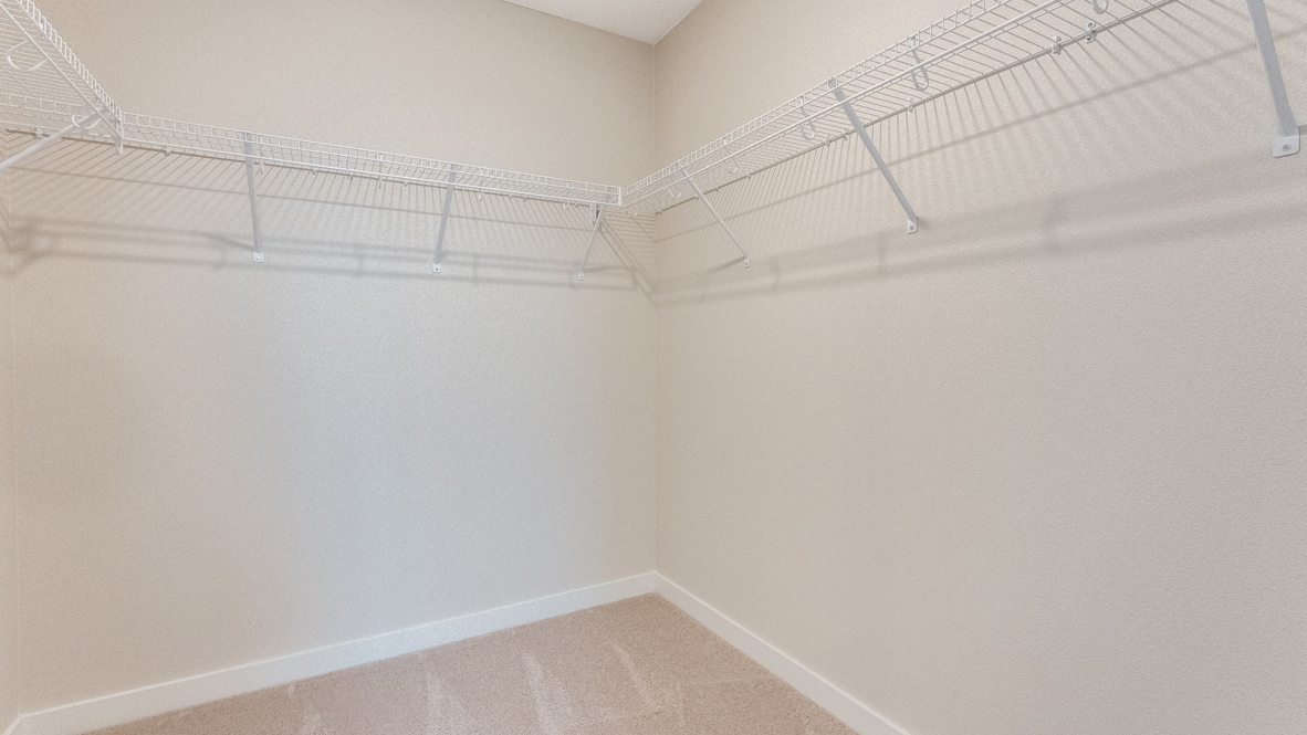 Avery Terrace walk in closet with white wire shelving