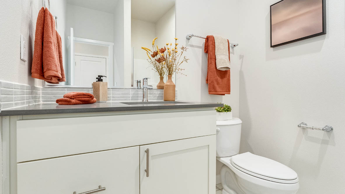 Gordon Creek Pointe bathroom with gray countertops
