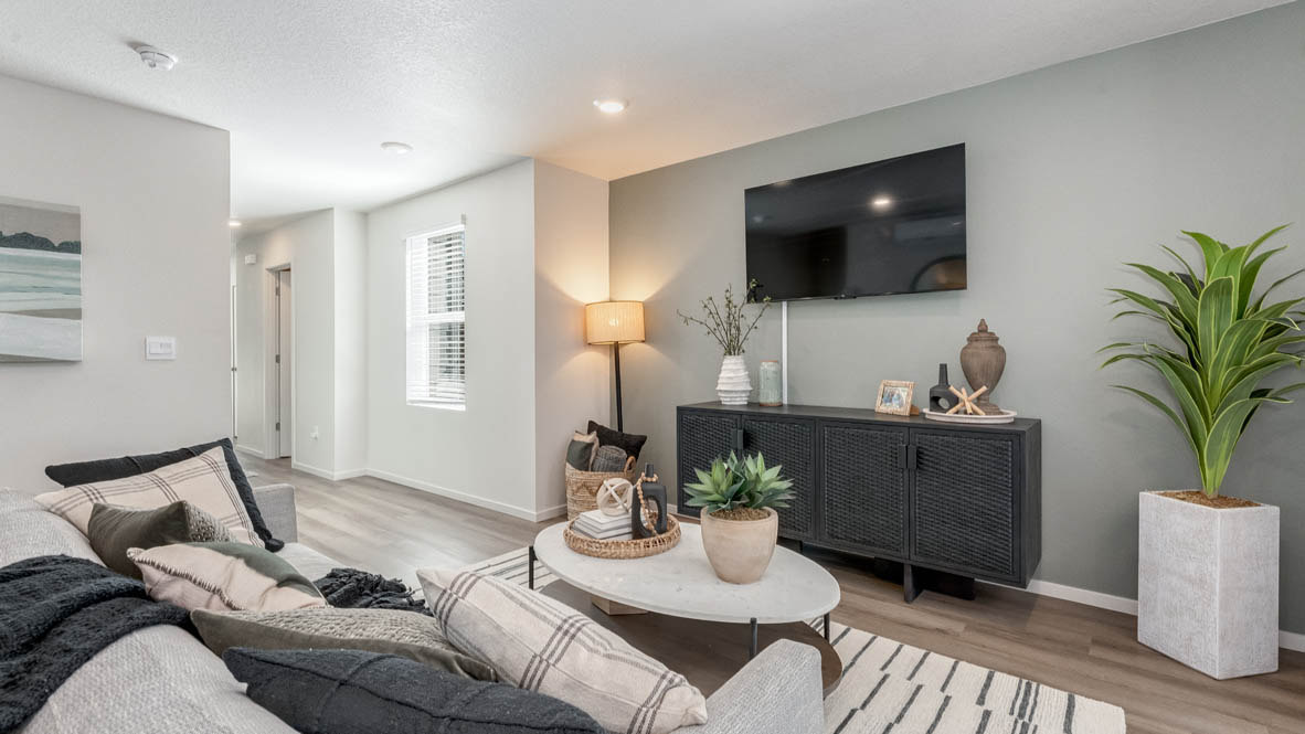 Blue Pearl Great Room with couches and Hallway in the background