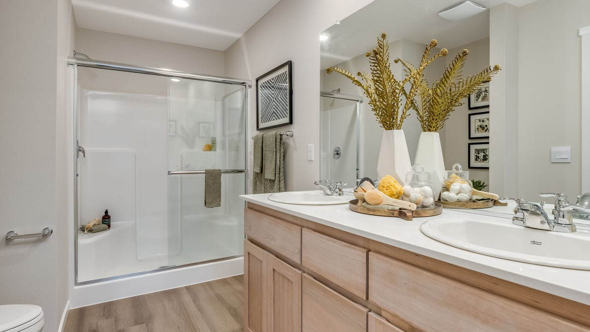 Blue Pearl Bathroom with mirror and vanity