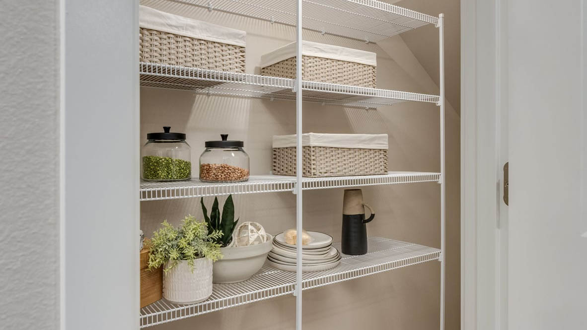 Ponderosa Storage room with white wire shelving