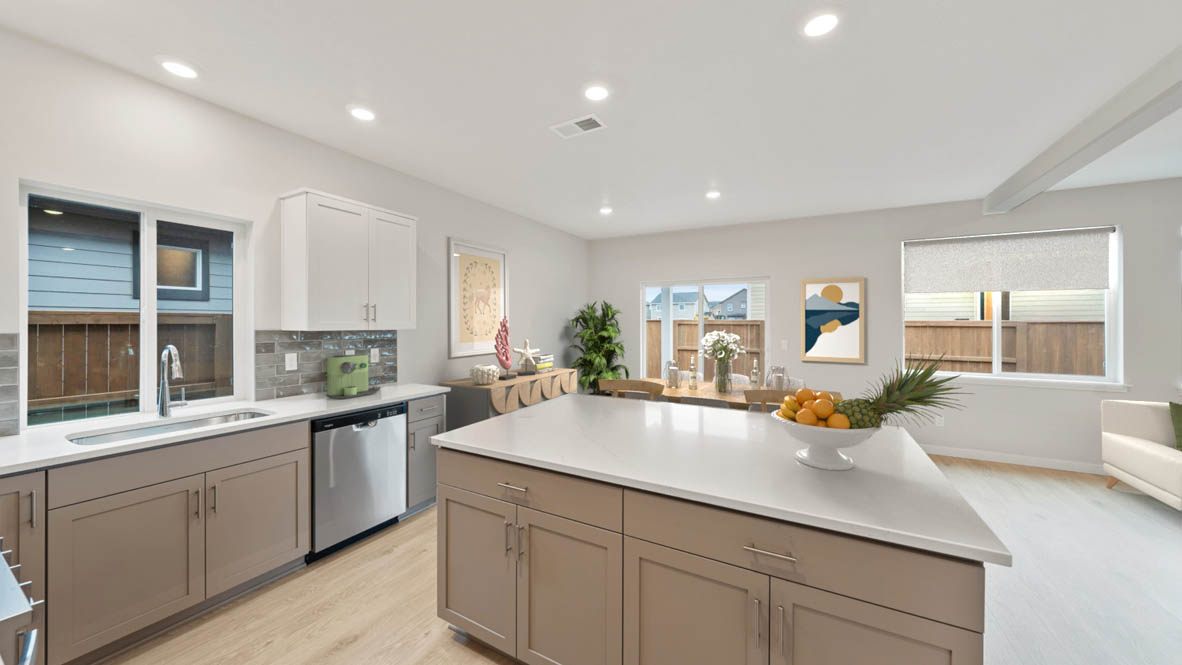 Stevens Ranch Diamond 3816 kitchen with white cabinets and stainless-steel appliances