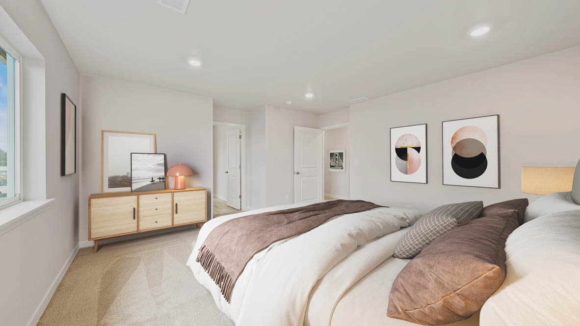 Stevens Ranch Diamond 3816 bedroom with carpet flooring and window