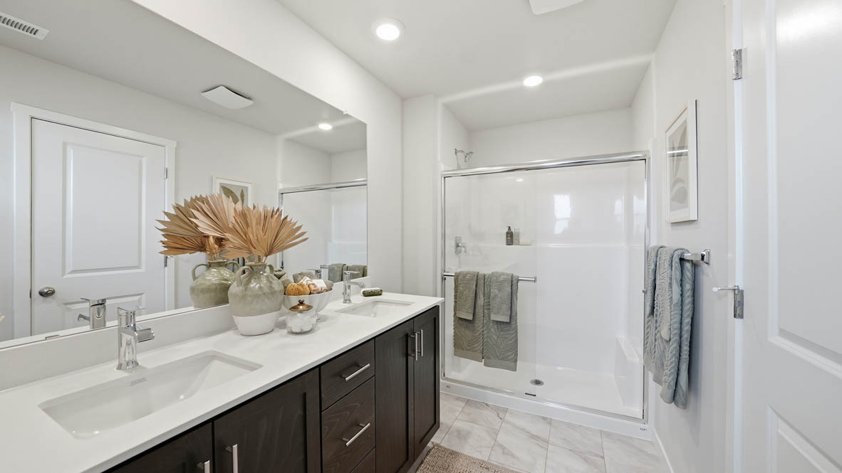 Stevens Ranch bathroom with cabinets and countertops