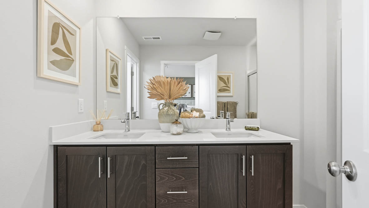 Stevens Ranch bathroom with cabinets and countertops
