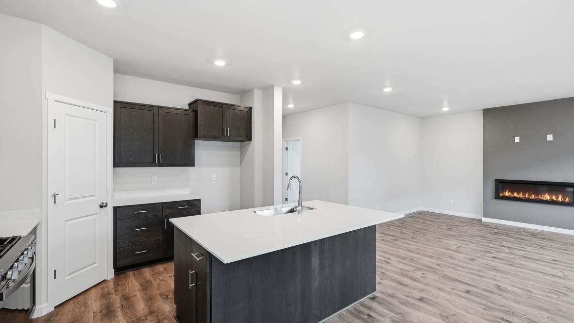 Stevens Ranch Kitchen with appliances. with white walls, windows