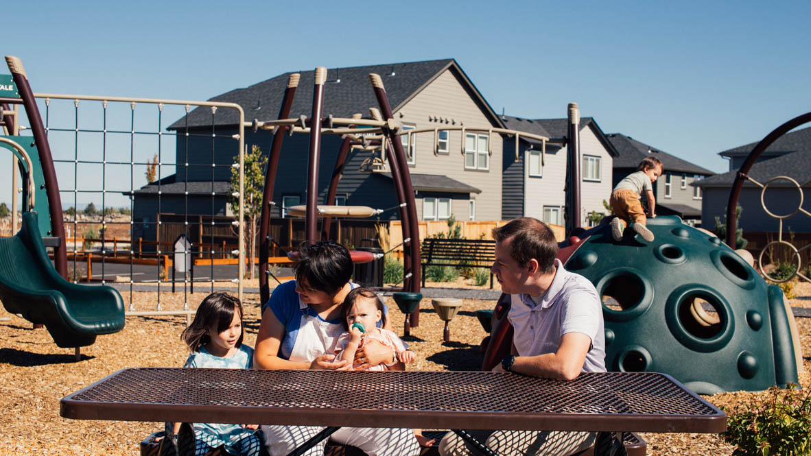 Stevens Ranch Playground lifestyle photo with bench