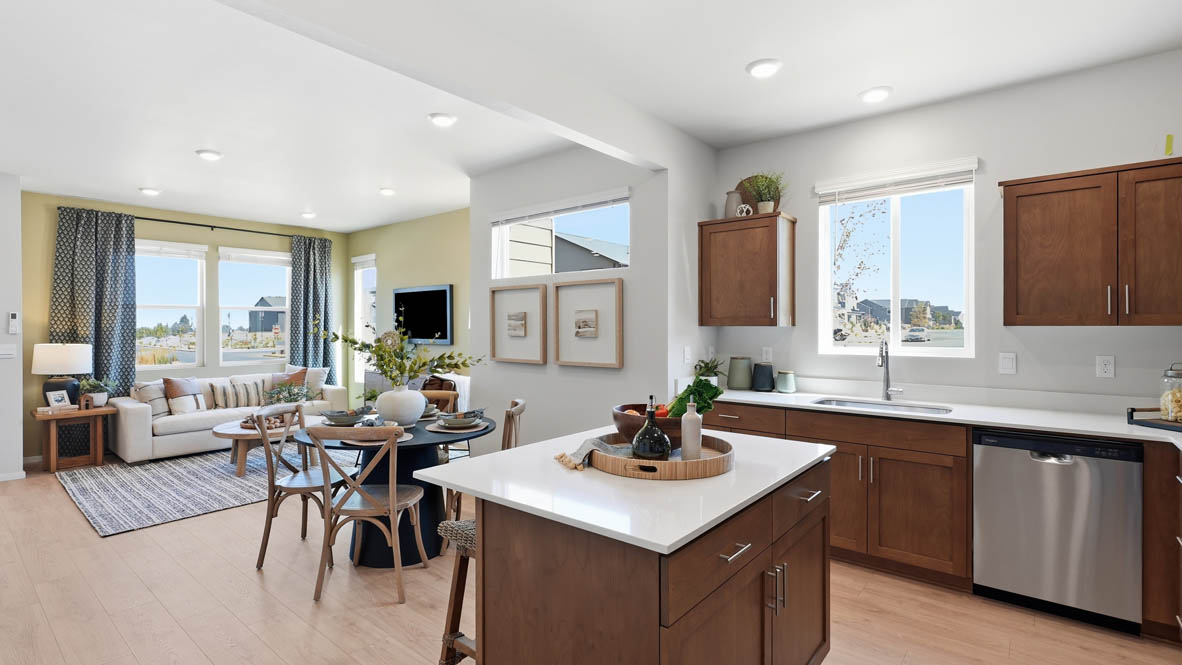 Stevens Ranch kitchen with stained cabinets and stainless steel appliances