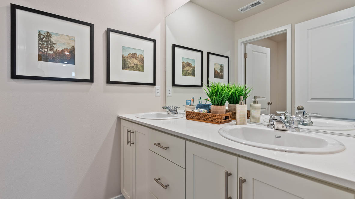 Monrovia bathroom with single sink bathroom and mirror