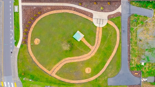 Davis Estates Community Drone Photo Park with a circular walking path