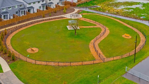 Davis Estates Community Drone Photo Park with a circular walking path