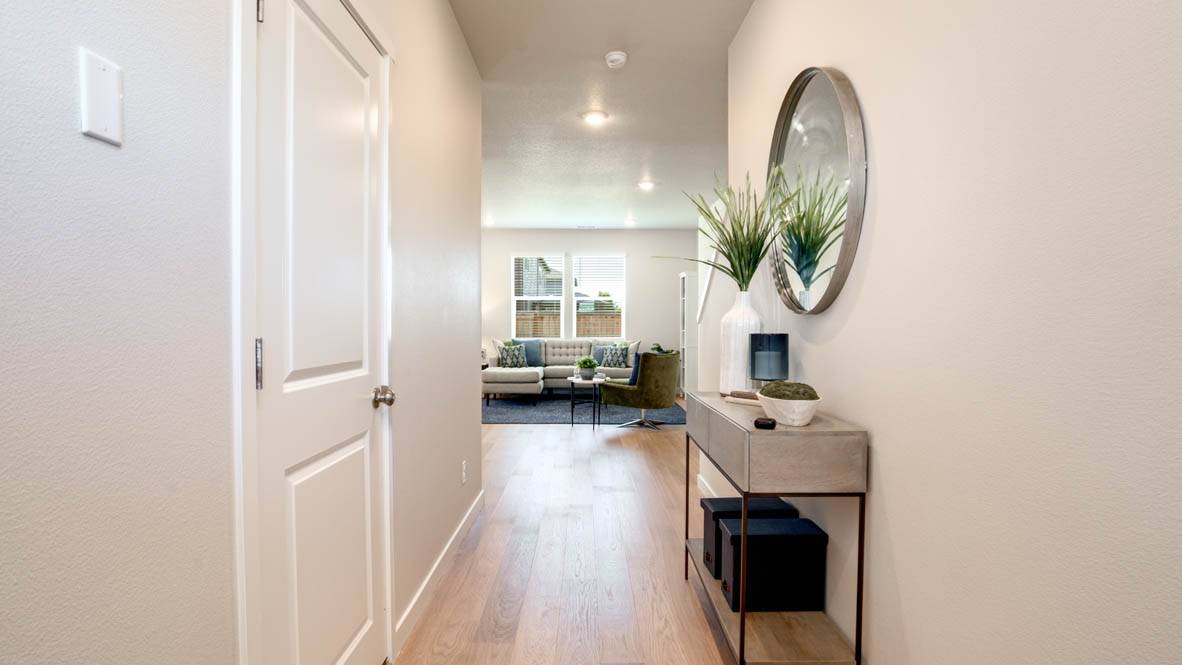 Davis Estates Entry with carpeted stairs, laminate flooring, and white walls