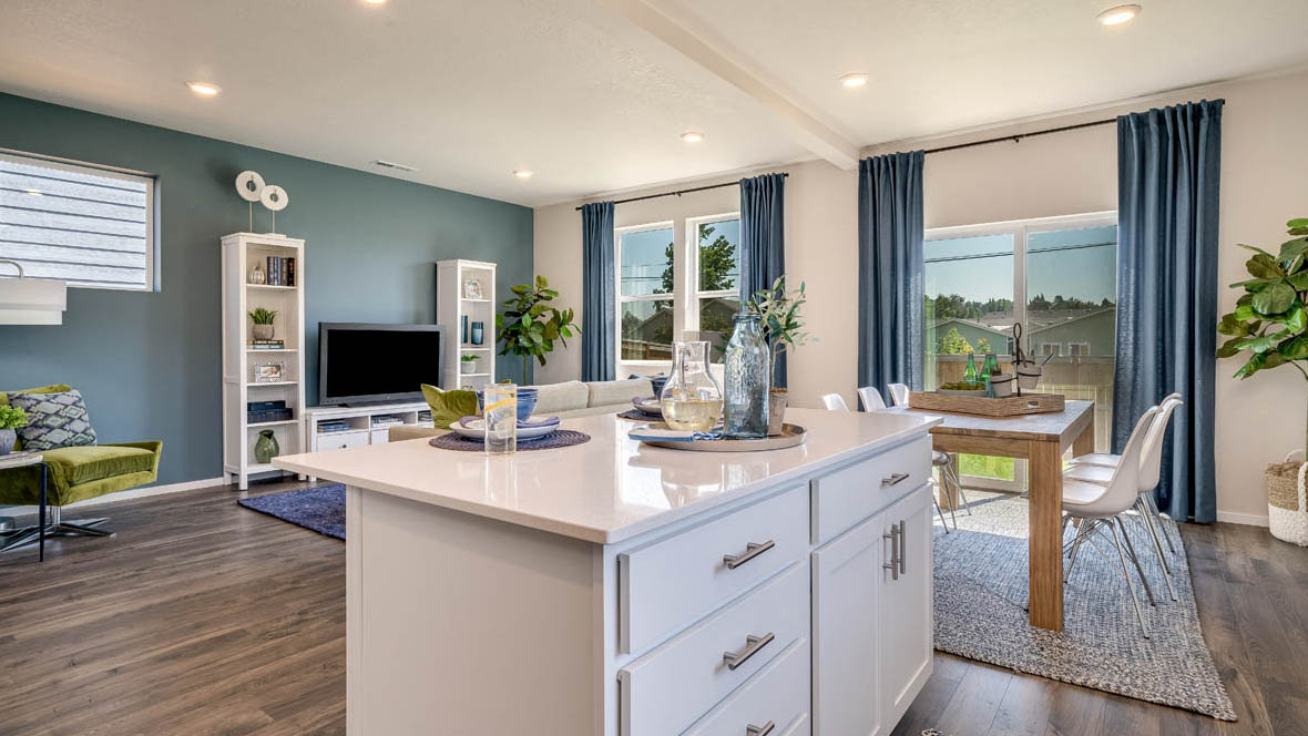 Marcola Meadows Kitchen with white cabinet, an island, stainless steel kitchen appliances