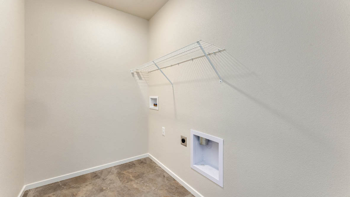 Marcola Meadows Laundry room with white wire shelving