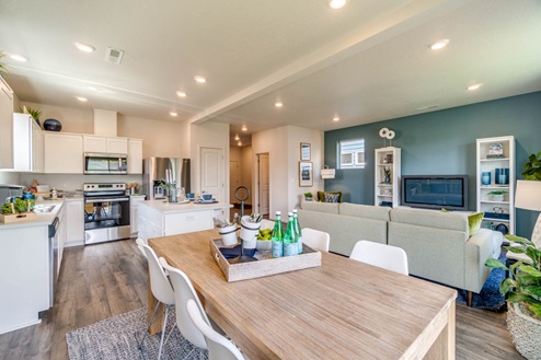 Marcola Meadows Dining room with kitchen and great room in the back