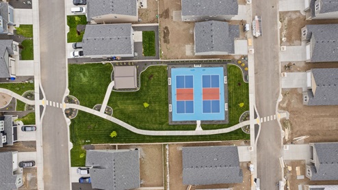 An aerial view of the Elk Meadows Estates new home community.