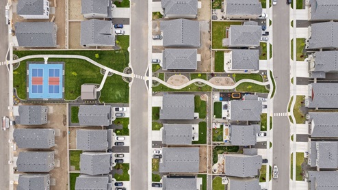 An aerial view of the Elk Meadows Estates new home community.