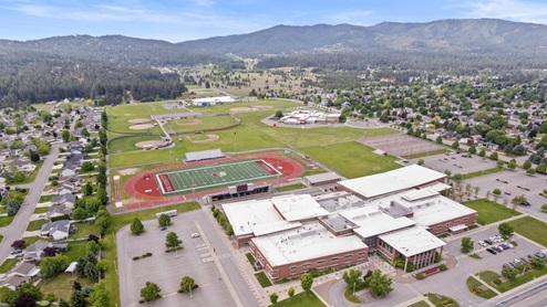 An aerial view of the local schools.