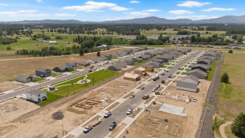 An aerial view of the in progress Dalton Creek new home community.