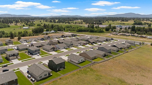 An aerial view of the in progress Dalton Creek new home community.