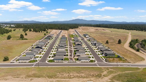 An aerial view of the in progress Dalton Creek new home community.