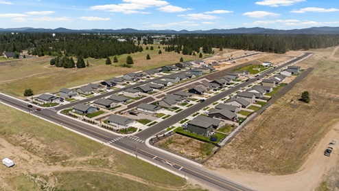 An aerial view of the in progress Dalton Creek new home community.