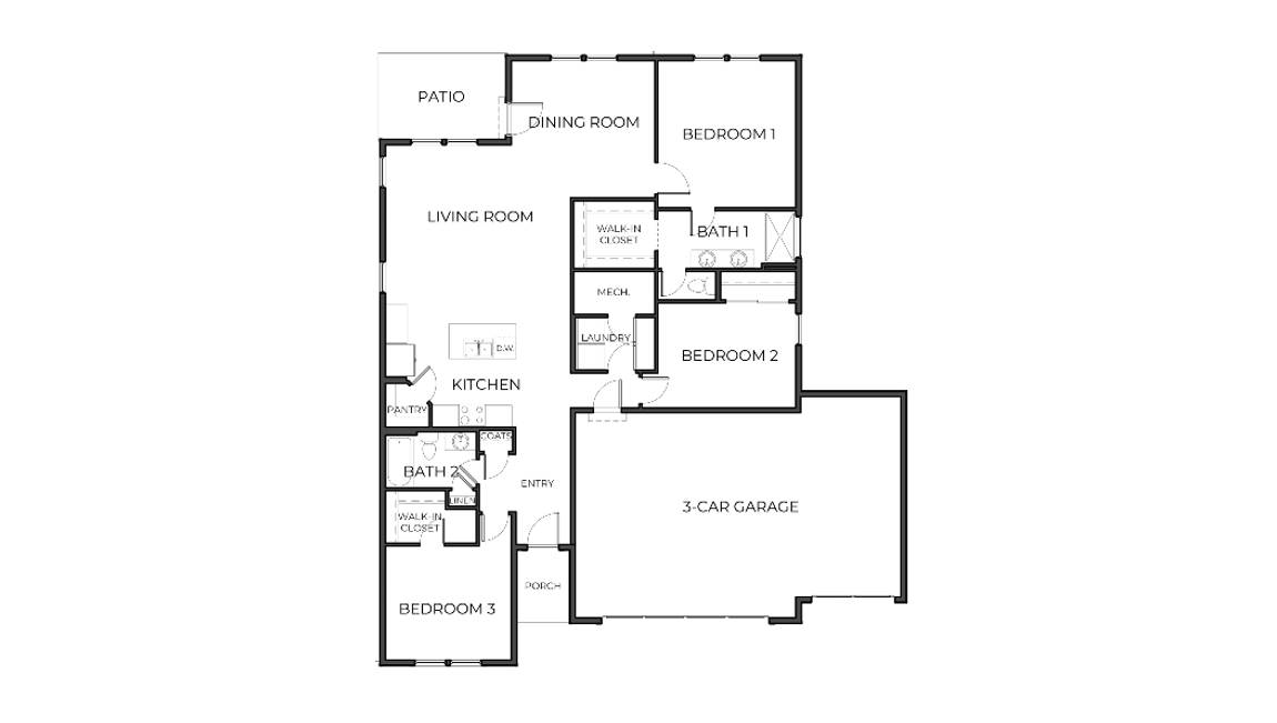 Black and white 3 car garage floor plan graphic